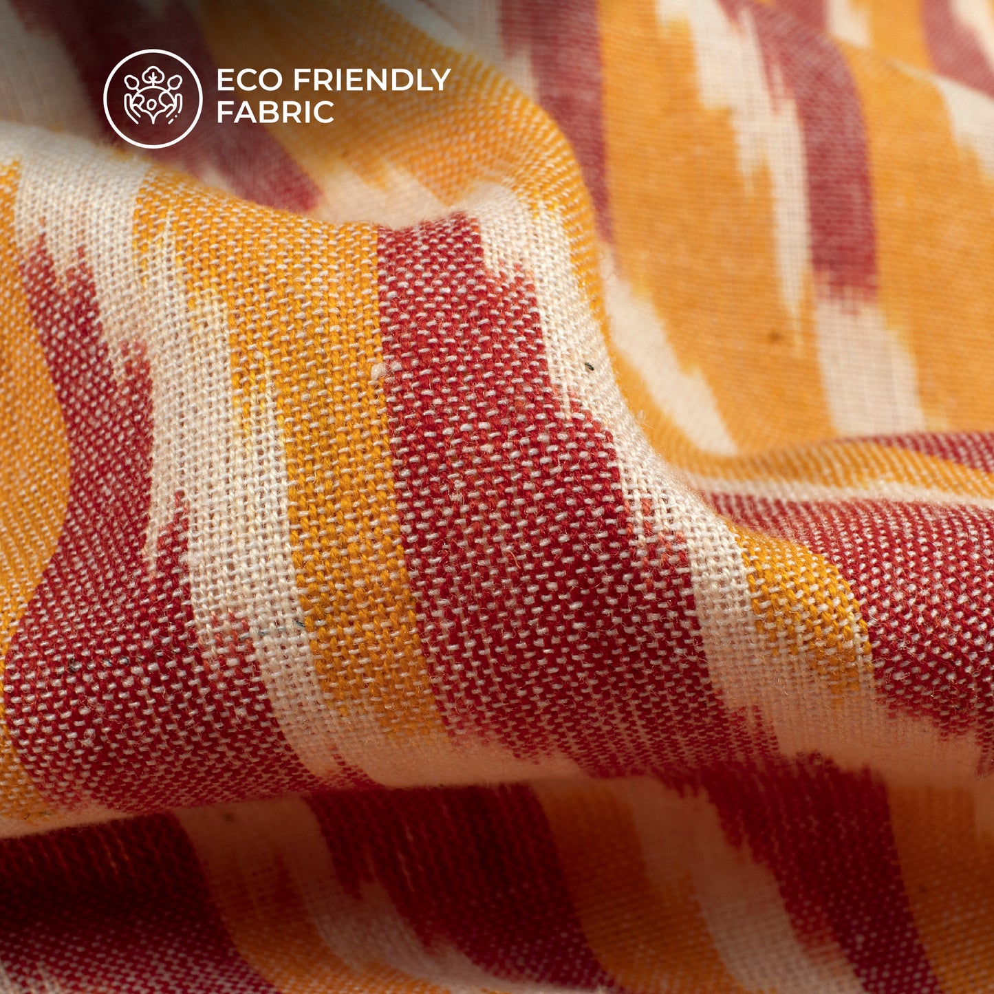 Yellow Leheriya Pre-Washed Pochampally Ikat Cotton Fabric
