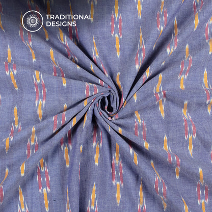 Pastel Blue Geometric Pre-Washed Pochampally Ikat Cotton Fabric