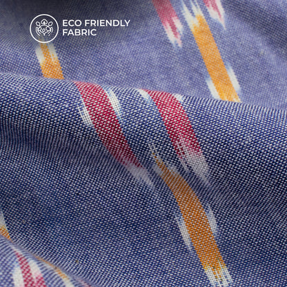 Pastel Blue Geometric Pre-Washed Pochampally Ikat Cotton Fabric