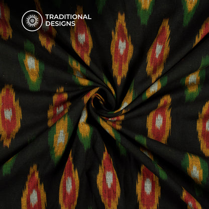 Black And Yellow Abstract Pre-Washed Pochampally Ikat Cotton Fabric