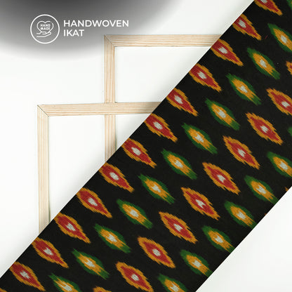 Black And Yellow Abstract Pre-Washed Pochampally Ikat Cotton Fabric