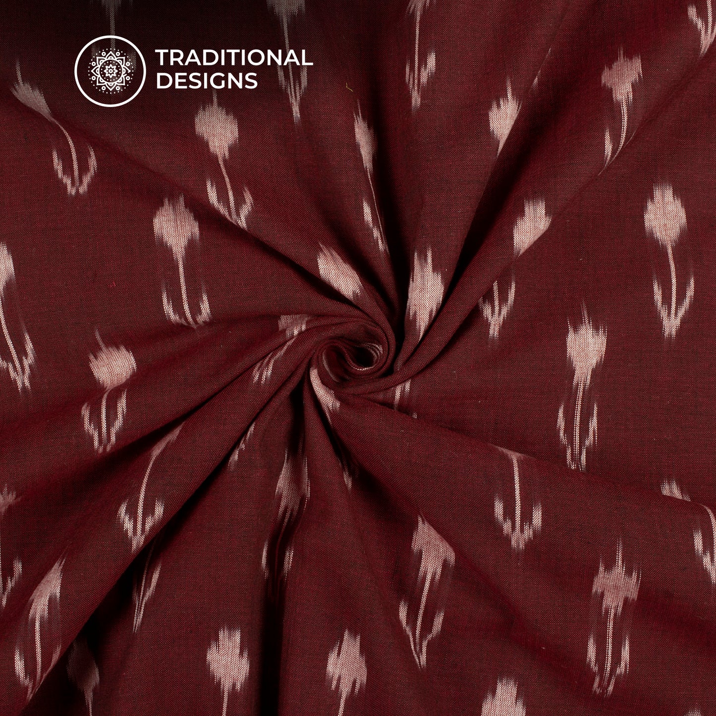 Mahogany Red Arrow Pre-Washed Pochampally Ikat Cotton Fabric