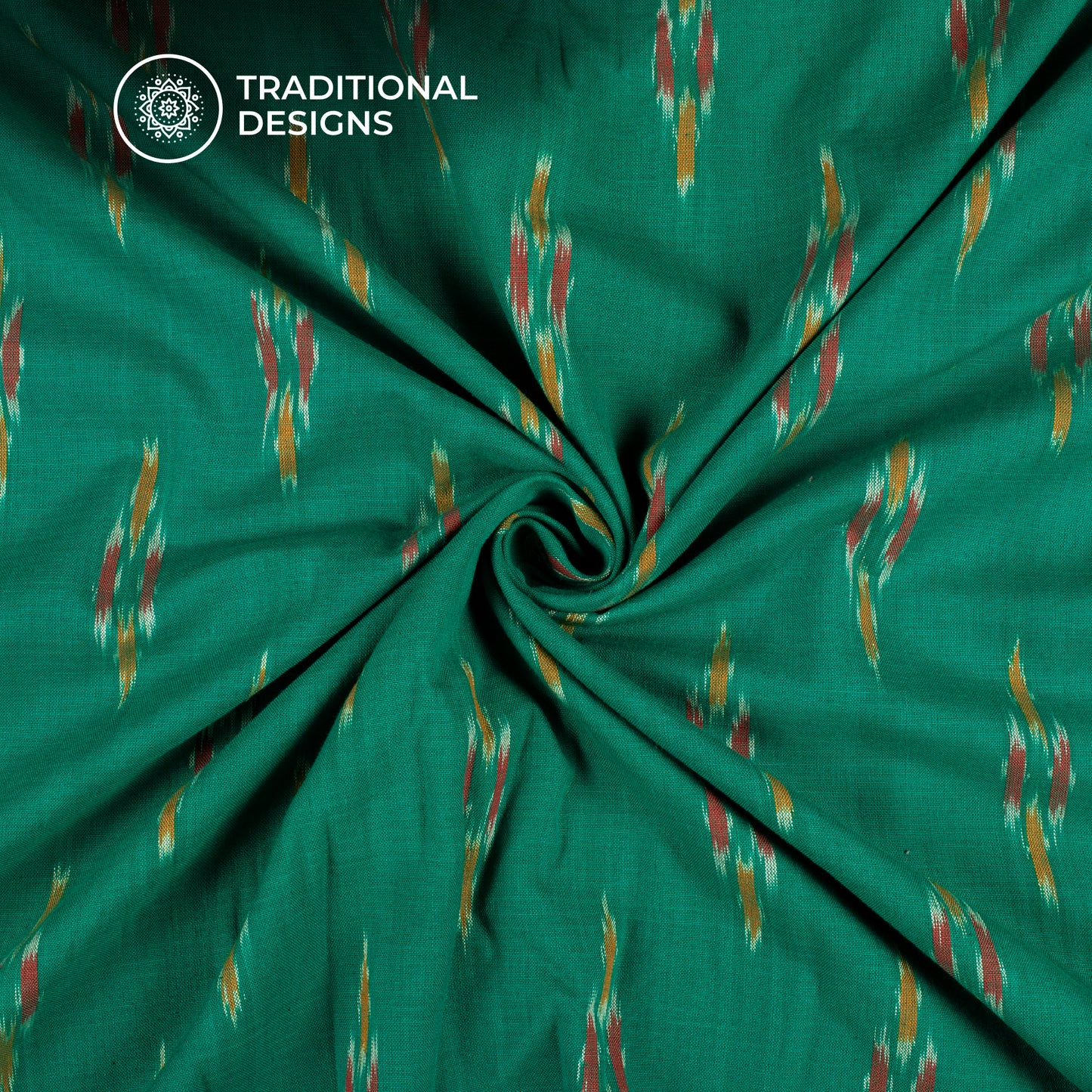 Pine Green Pre-Washed Pochampally Ikat Cotton Fabric