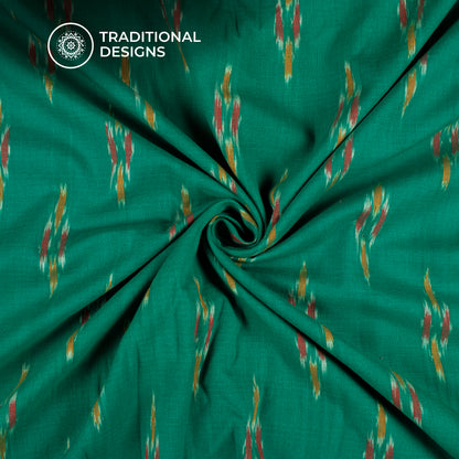 Pine Green Pre-Washed Pochampally Ikat Cotton Fabric