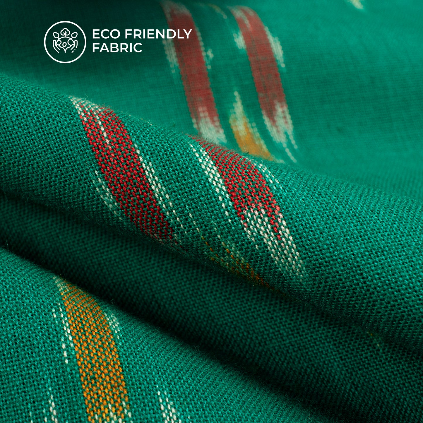 Pine Green Pre-Washed Pochampally Ikat Cotton Fabric