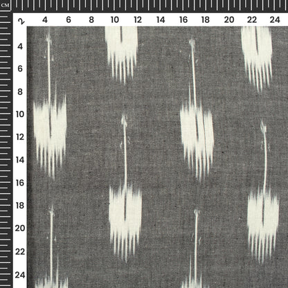 Grey And White Geometric Pre-Washed Pochampally Ikat Cotton Fabric