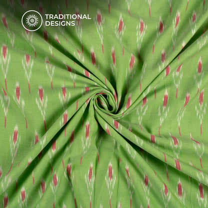 Lime Green Geometric Pre-Washed Pochampally Ikat Cotton Fabric
