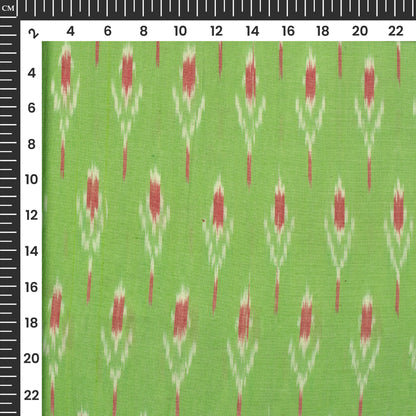 Lime Green Geometric Pre-Washed Pochampally Ikat Cotton Fabric