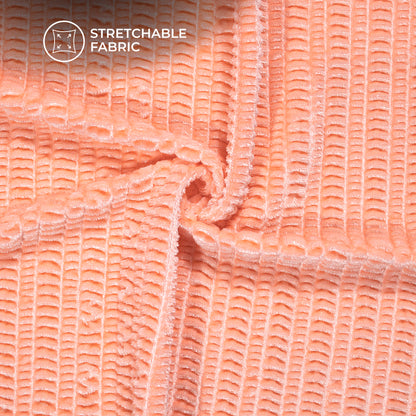 Exclusive Peach Pink Bubble Imported Stretched Velvet Fabric