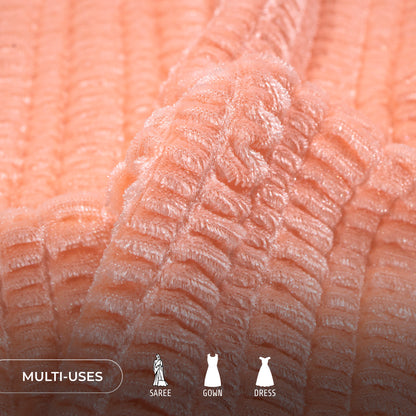 Exclusive Peach Pink Bubble Imported Stretched Velvet Fabric