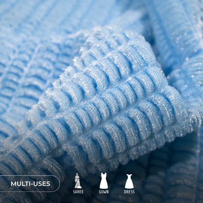 Cerulean White Bubble Imported Stretched Velvet Fabric