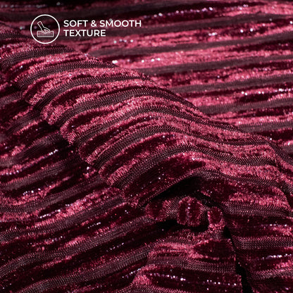 Exclusive Wine Stripes Luxurious Imported Velvet Fabric