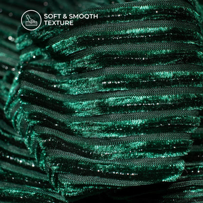 Exclusive Dark Green Stripes Luxurious Imported Velvet Fabric