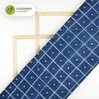 Indigo Geometric Pattern Natural Dye Akola Handblock Cotton Fabric