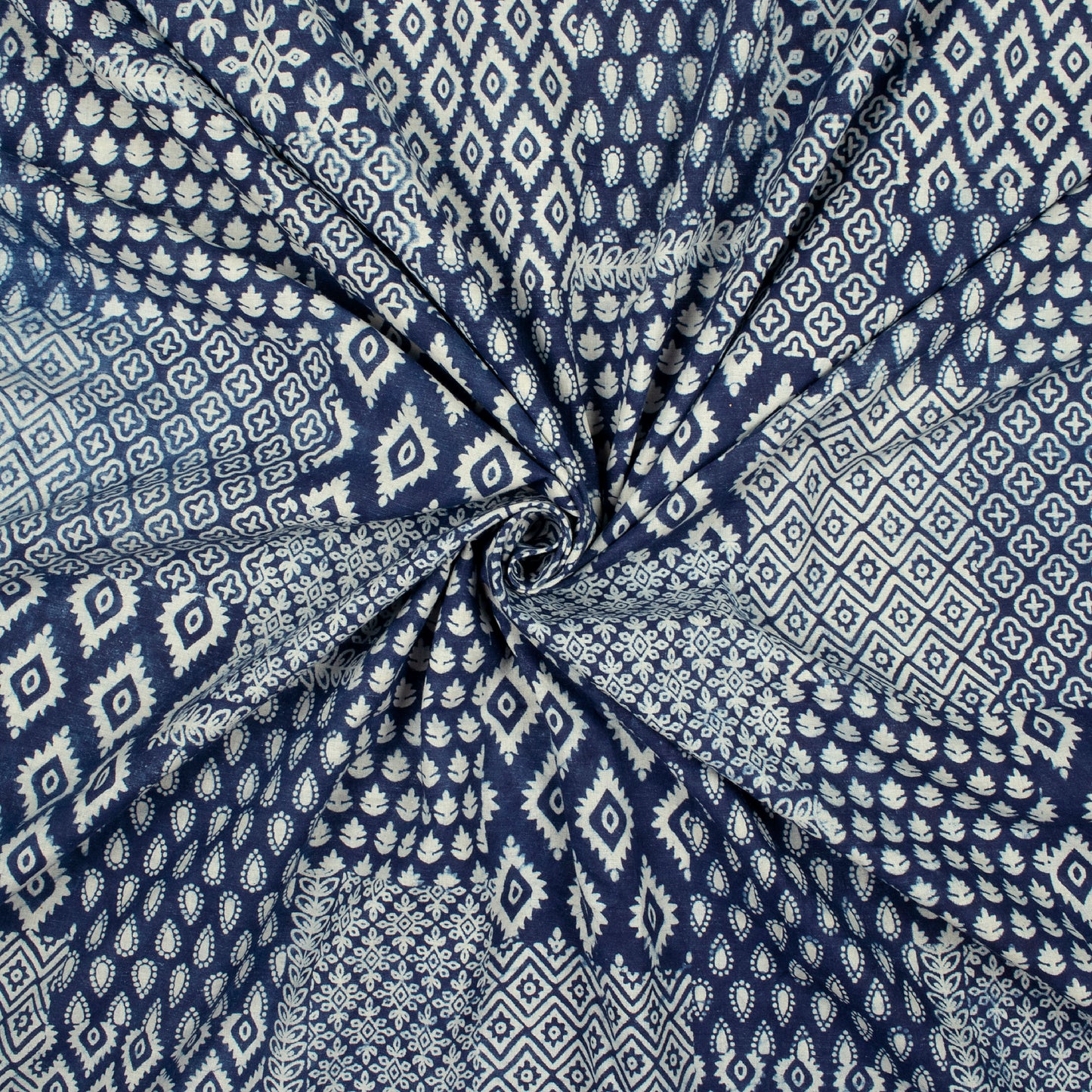 Indigo Traditional Pattern Dabu Handblock Cotton Fabric