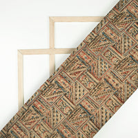 Dark Brown And Beige Traditional Pattern Kalamkari Cotton Fabric
