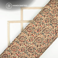 Sand Beige And Black Floral Kalamkari Cotton Fabric