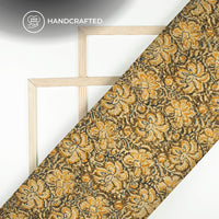 Army Green And Yellow Floral Kalamkari Cotton Fabric