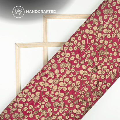 Red And Beige Floral Kalamkari Cotton Fabric