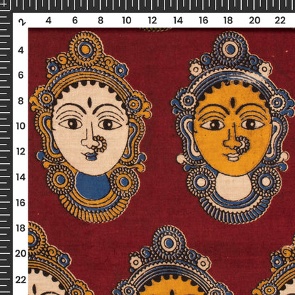 Sangria Red And Royal Blue Quirky Kalamkari Cotton Fabric