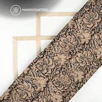 Black And Beige Floral Kalamkari Cotton Fabric