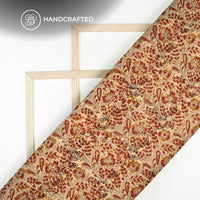 Beige And Red Leaf Kalamkari Cotton Silk Fabric