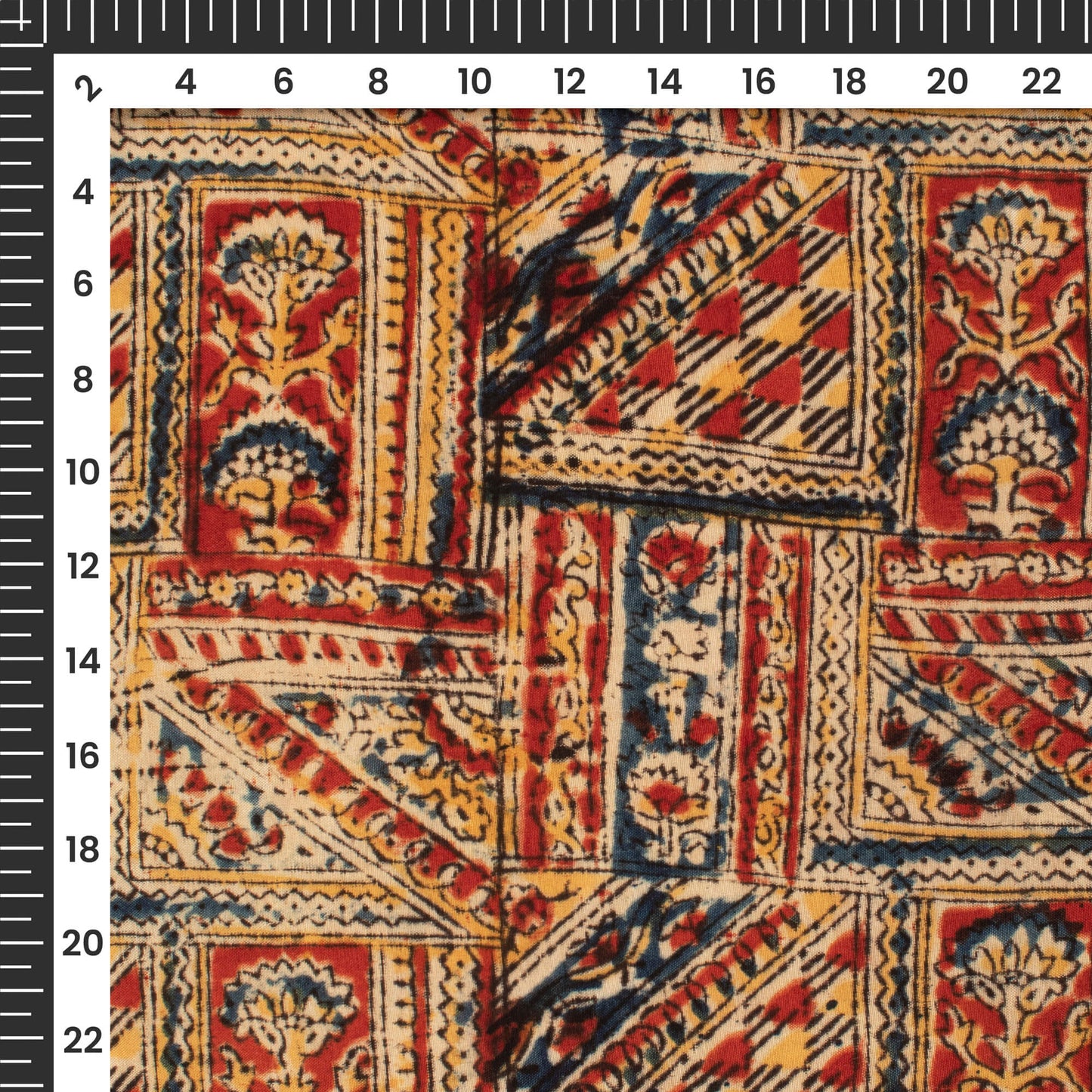 Red And Beige Traditonal Kalamkari Cotton Silk Fabric