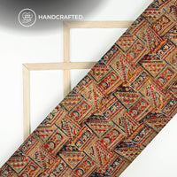 Red And Beige Traditonal Kalamkari Cotton Silk Fabric