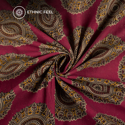 Berry Pink And Yellow Heritage Kalamkari Cotton Fabric