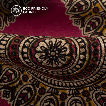 Berry Pink And Yellow Heritage Kalamkari Cotton Fabric