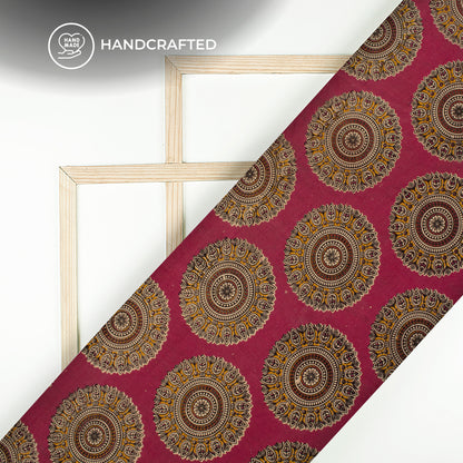 Berry Pink And Yellow Heritage Kalamkari Cotton Fabric