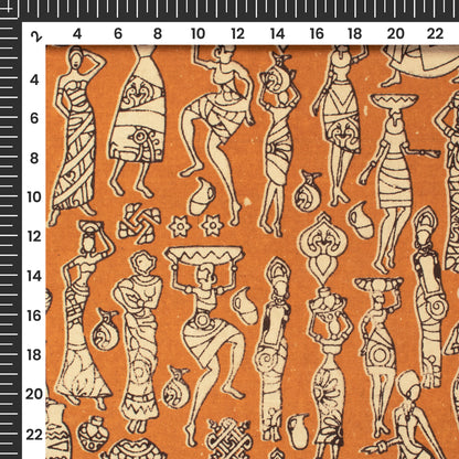 Butter Scotch Yellow And Beige Quirky Kalamkari Cotton Fabric