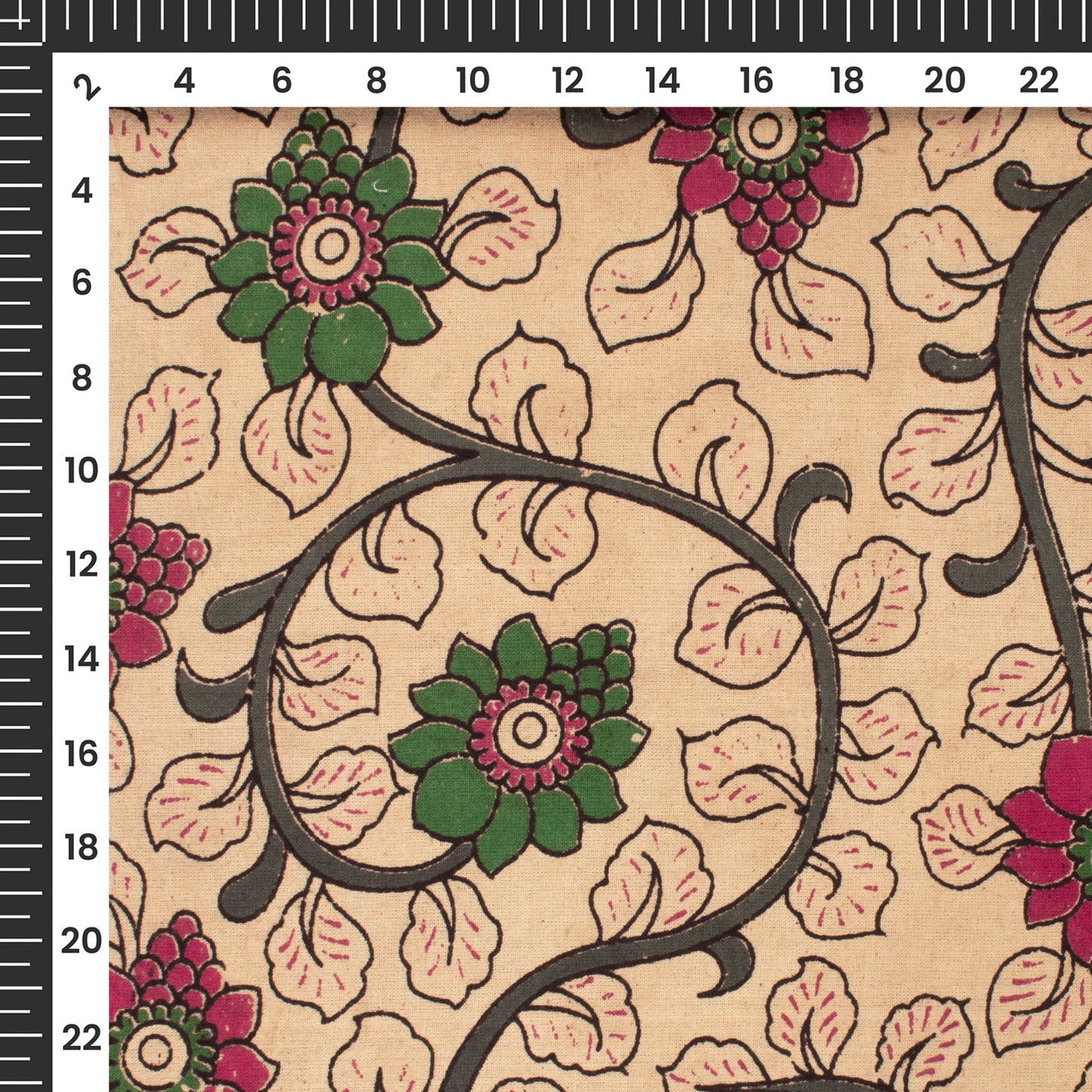 Rich Maroon And Dark Green Floral Kalamkari Cotton Fabric