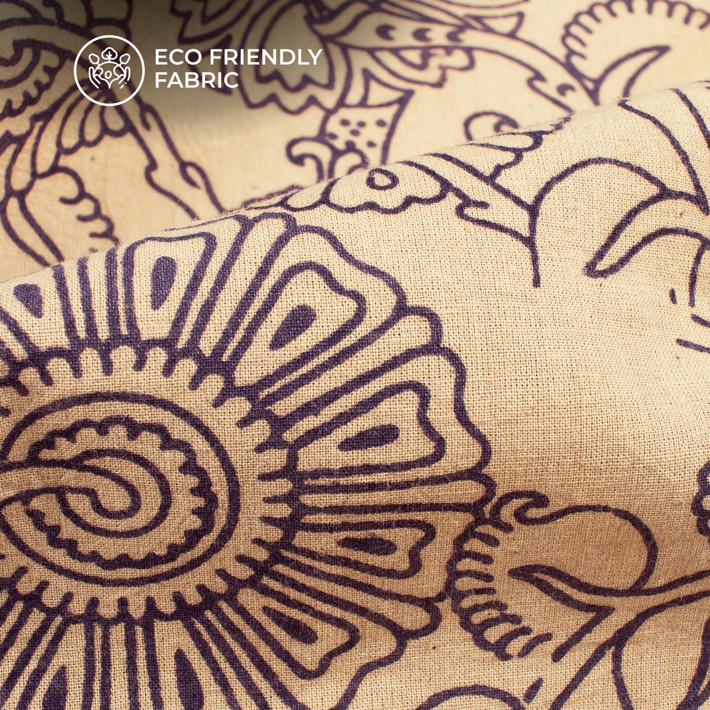 Grape Purple And Beige Floral Kalamkari Cotton Fabric