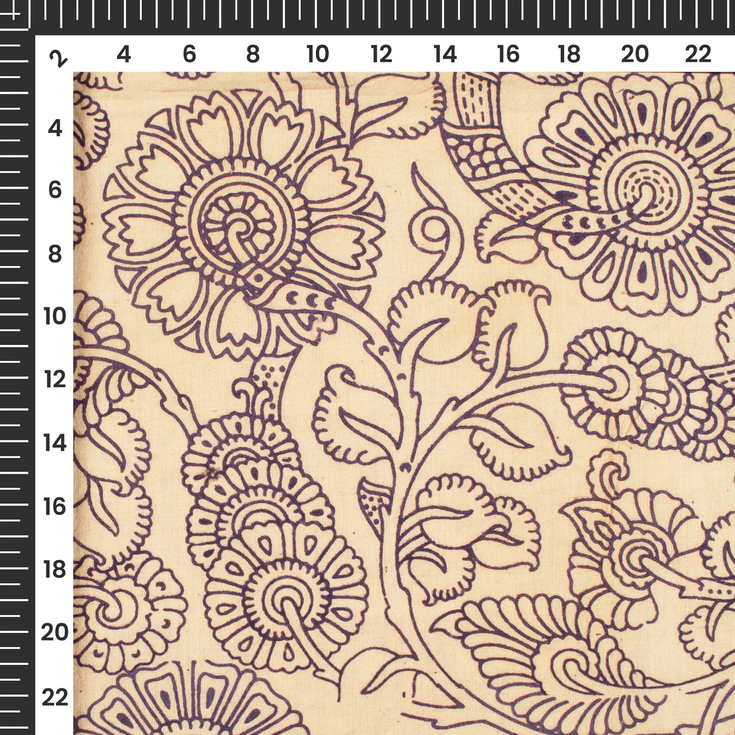 Grape Purple And Beige Floral Kalamkari Cotton Fabric