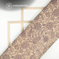 Grape Purple And Beige Floral Kalamkari Cotton Fabric