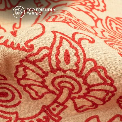 Auburn Brown And Beige Floral Kalamkari Cotton Fabric
