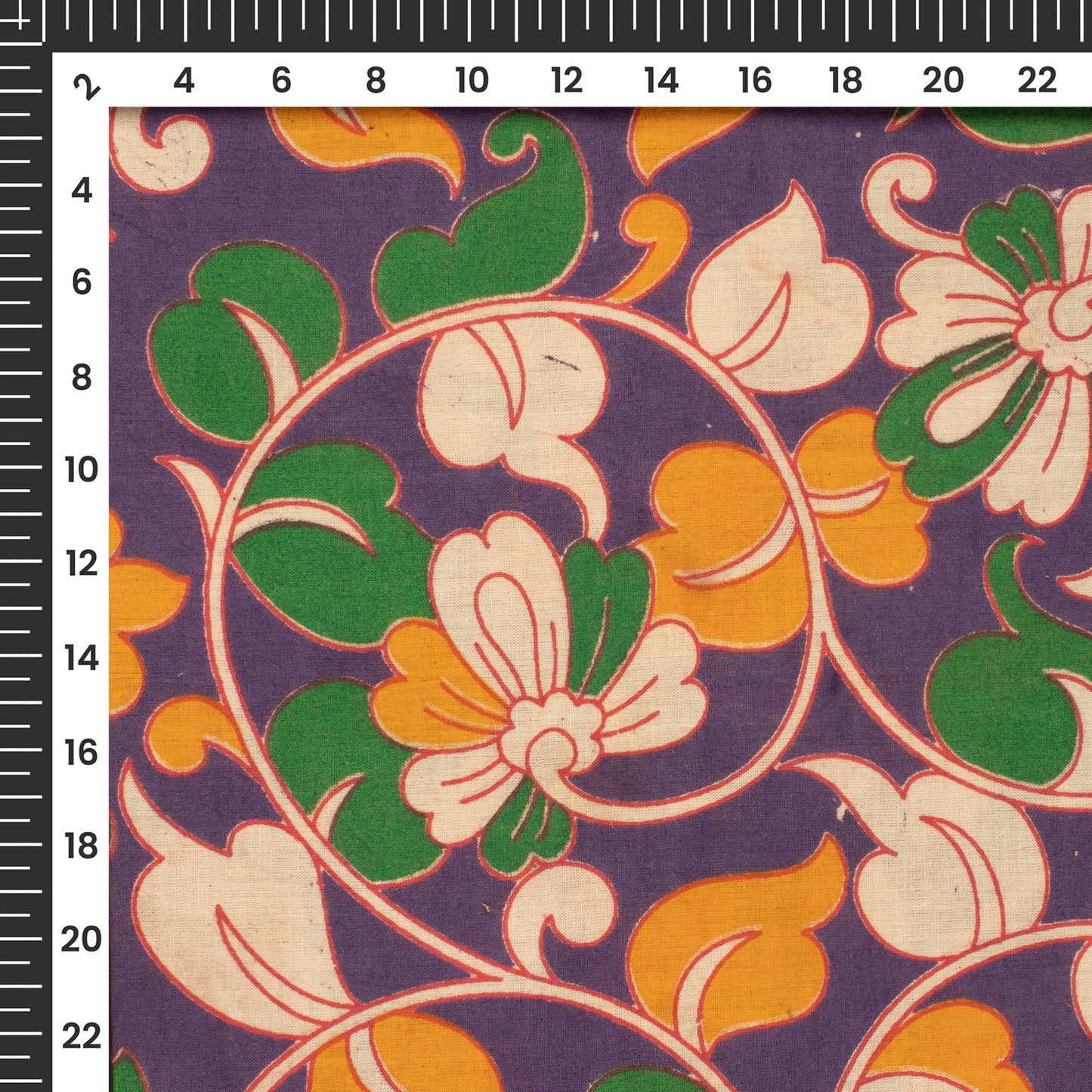 Violet Plurple And Dark Green Floral Kalamkari Cotton Fabric