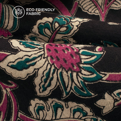 Castleton Green And Falu Red Floral Kalamkari Cotton Fabric