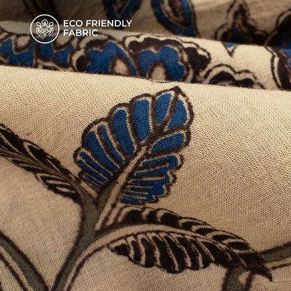 Admiral Blue And Beige Floral Kalamkari Cotton Fabric