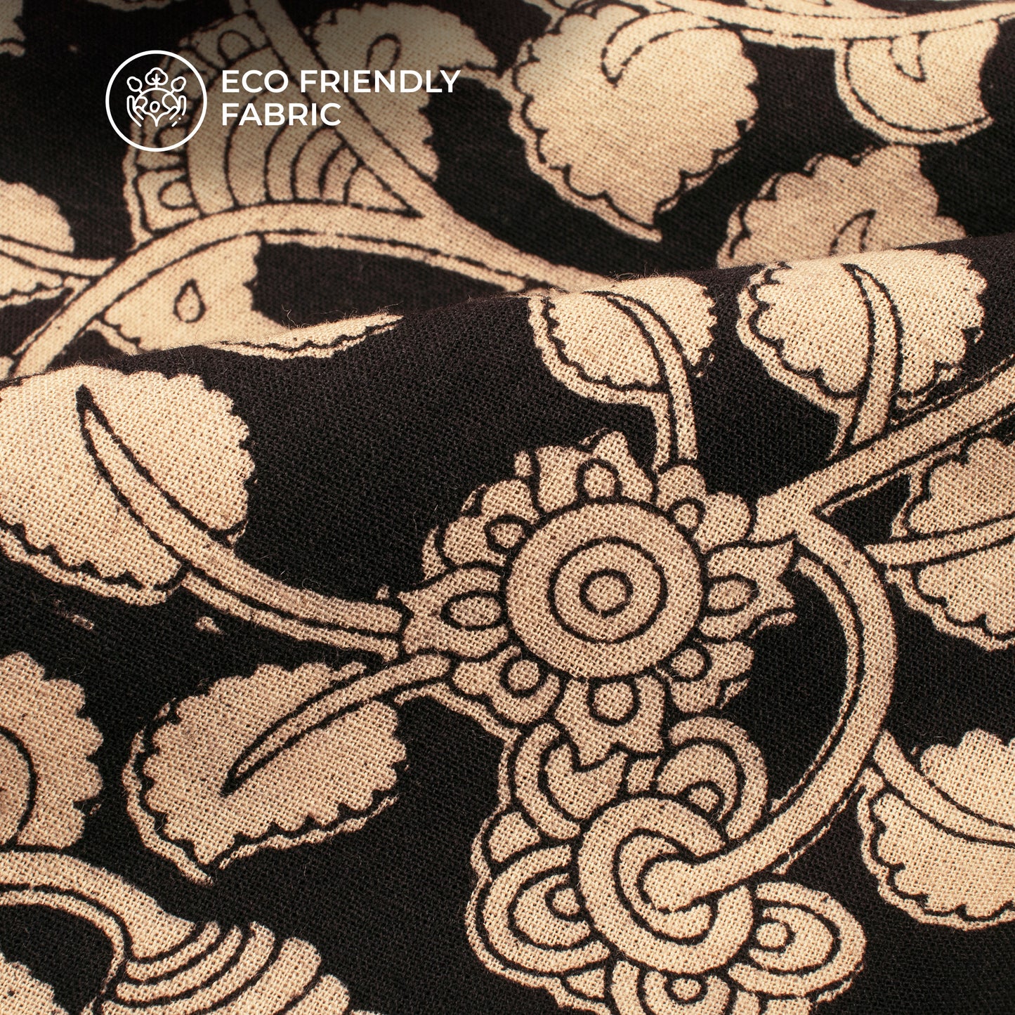 Brown And Beige Floral Kalamkari Cotton Fabric