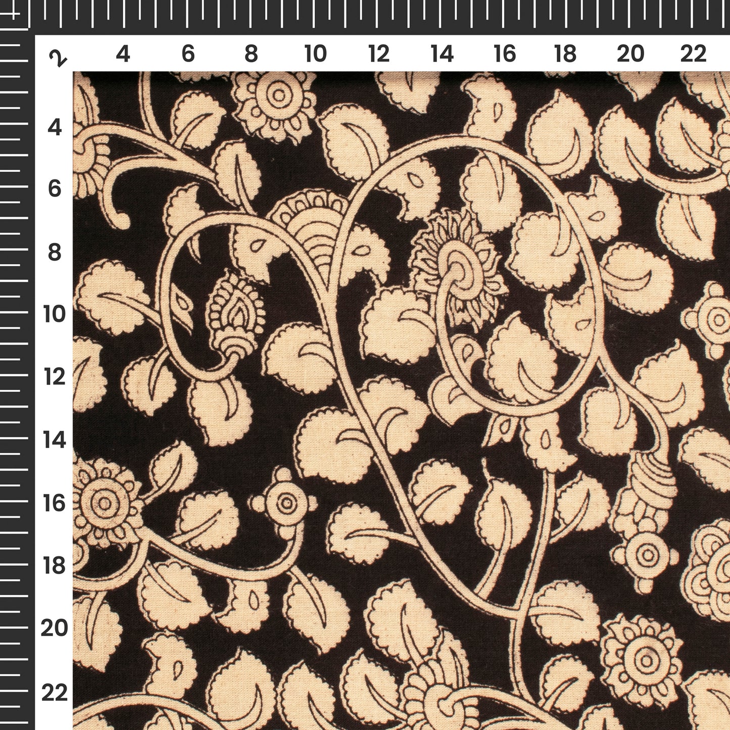 Brown And Beige Floral Kalamkari Cotton Fabric