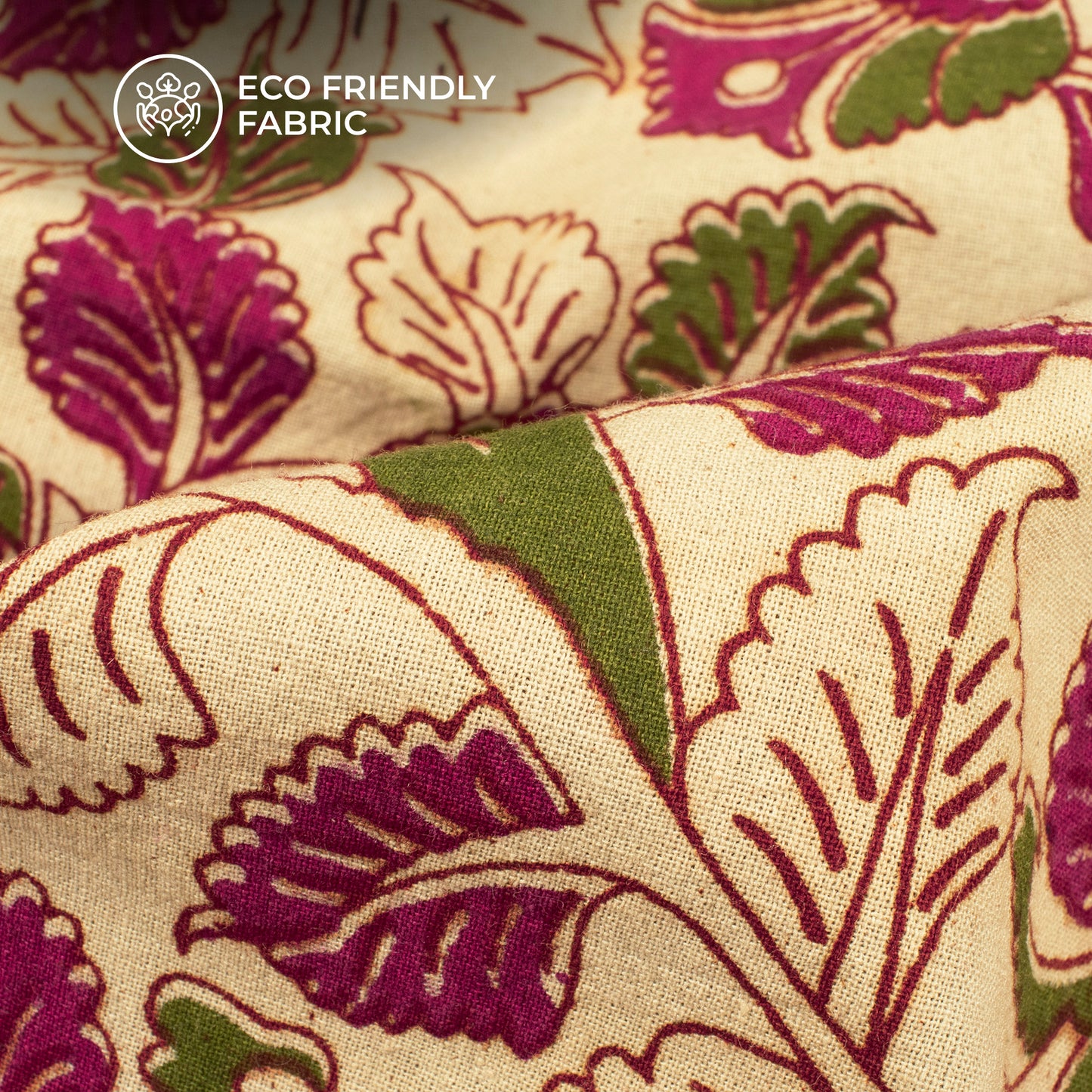 Dark Pink And Sea Green Floral Kalamkari Cotton Fabric