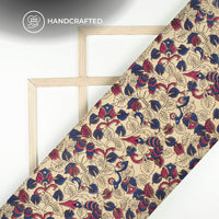Blue And Pium Floral Kalamkari Cotton Fabric