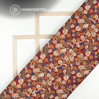 Amber And Blue Floral Kalamkari Cotton Fabric