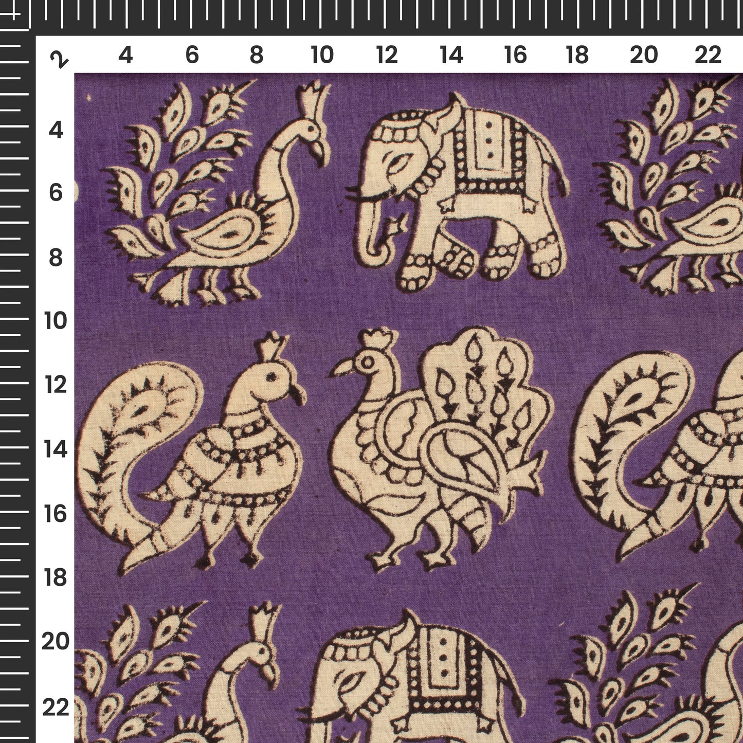 Iris Purple And Beige Bird Kalamkari Cotton Fabric