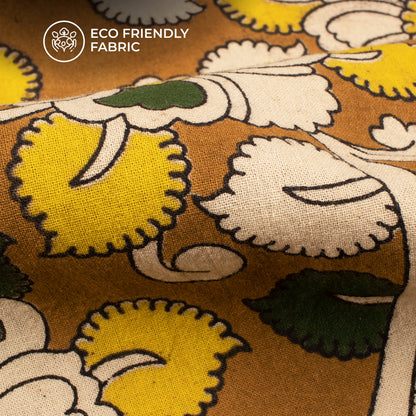 Castleton Green And Sepia Floral Kalamkari Cotton Fabric