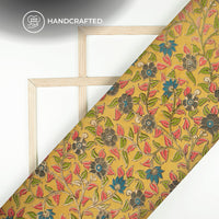 Dark Pink And Green Floral Kalamkari Cotton Fabric