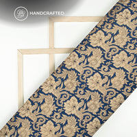 Berry Blue And Beige Floral Kalamkari Cotton Fabric