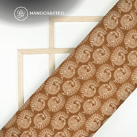 Russet Brown And Beige Peacock Kalamkari Cotton Fabric